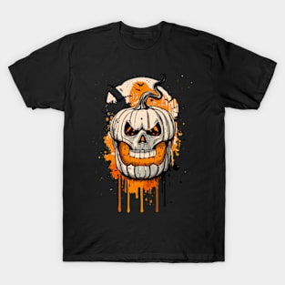 Skull-Grin Jack-o'-Lantern: A Spooky Minimalistic Vision T-Shirt